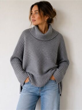 Moth by Anthropologie Gray Ribbed Cowl Neck Sweater Size Large